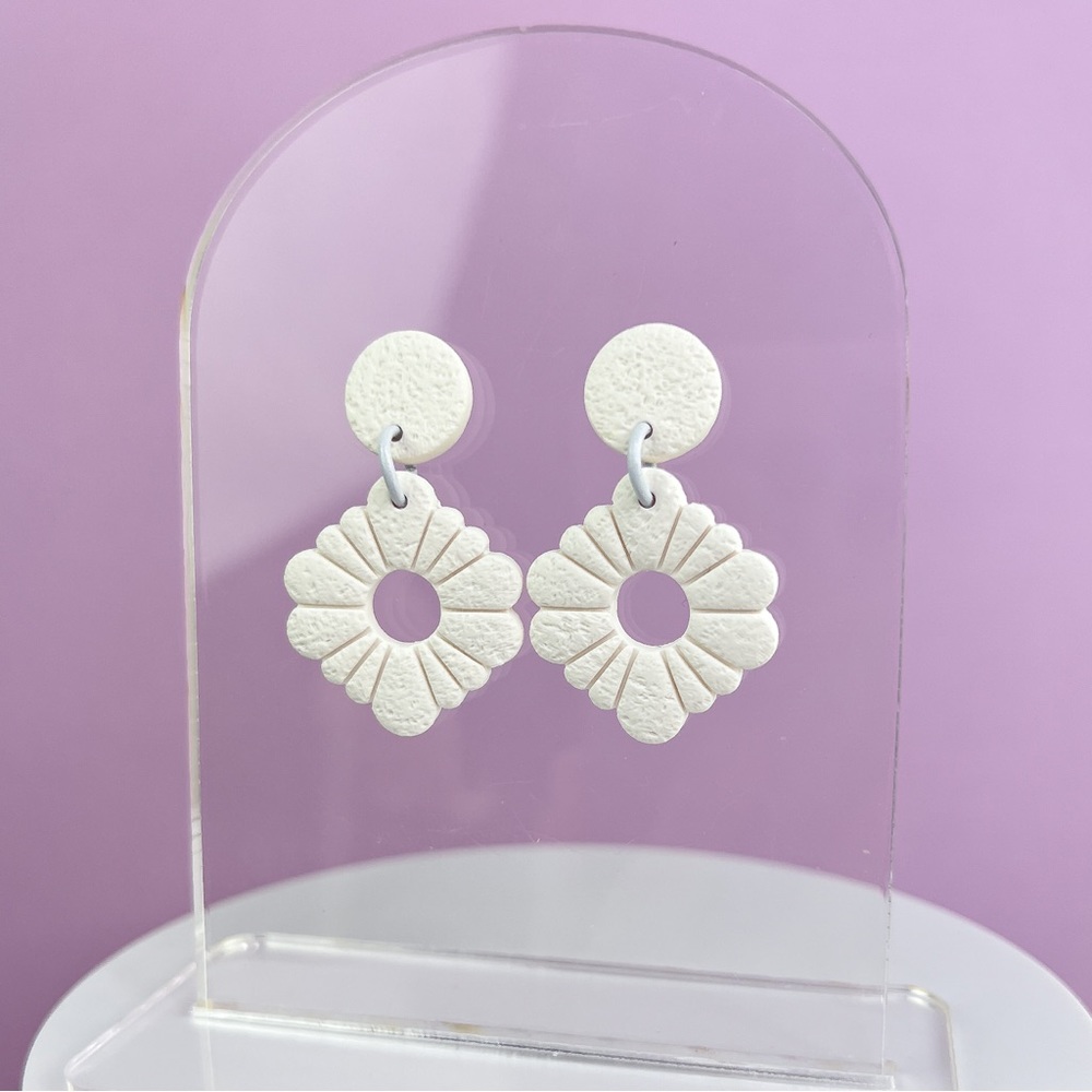 Textured White on White Design Handmade Polymer Clay Dangle Earrings